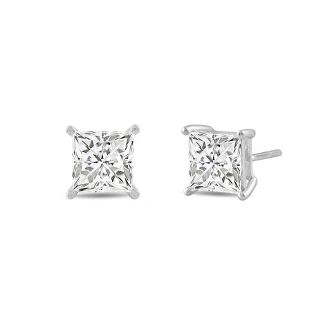 Everyday Elegance 14K Solid White Gold Classic Four Prong Stud Earrings | Princess Cut Lab Grown Diamond | Screw Back Posts | 3.0 CTW (E-F Color, VS2-SI1 Clarity) | With Gift Box