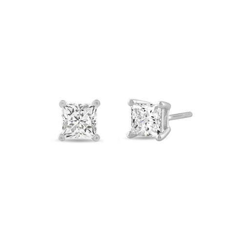 Everyday Elegance 14K Solid White Gold Classic Four Prong Stud Earrings | Princess Cut Lab Grown Diamond | Screw Back Posts | 1.0 CTW (E-F Color, VS2-SI1 Clarity) | With Gift Box