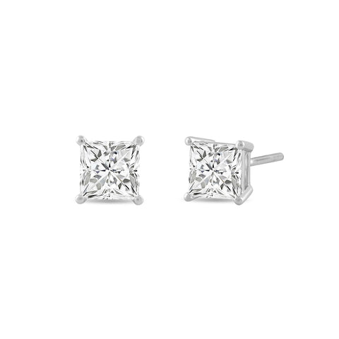 Everyday Elegance 14K Solid White Gold Classic Four Prong Stud Earrings | Princess Cut Lab Grown Diamond | Screw Back Posts | 2.0 CTW (E-F Color, VS2-SI1 Clarity) | With Gift Box