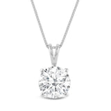 Everyday Elegance Solid 14K White Gold Lab Grown Diamond Solitaire Pendant Necklace for Women in Round Cut | 2 CTW | 18 Inch Length | Box Link Chain| With Gift Box