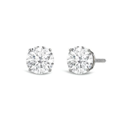 Everyday Elegance 14K Solid White Gold Classic Four Prong Stud Earrings | Round Cut Lab Grown Diamond | Screw Back Posts | 1.5 CTW (E-F Color, VS2-SI1 Clarity) | With Gift Box