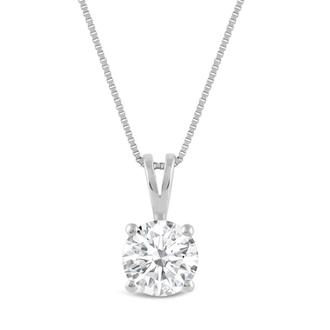 Everyday Elegance Solid 14K White Gold Lab Grown Diamond Solitaire Pendant Necklace for Women in Round Cut | 1.5 CTW | 18 Inch Length | Box Link Chain| With Gift Box