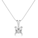 Everyday Elegance Solid 14K White Gold Lab Grown Diamond Solitaire Pendant Necklace for Women in Princess Cut | 1.5 CTW | 18 Inch Length | Box Link Chain| With Gift Box