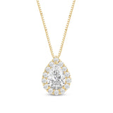 Everyday Elegance 14K Yellow Gold Pear Cut Halo Cubic Zirconia Solitaire Pendant Necklace (1.16 CT center, 1.50 CTW) 18 Inch Box Link Chain | With Gift Box