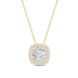 Everyday Elegance 14K Yellow Gold Cushion Cut Halo Cubic Zirconia Solitaire Pendant Necklace (1.5 CT center, 1.86 CTW) 18 Inch Box Link Chain | With Gift Box