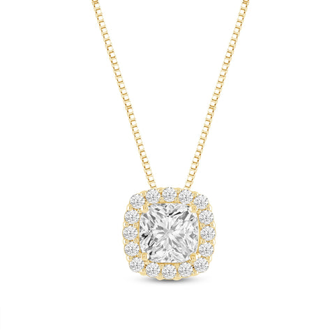 Everyday Elegance 14K Yellow Gold Cushion Cut Halo Cubic Zirconia Solitaire Pendant Necklace (1.5 CT center, 1.86 CTW) 18 Inch Box Link Chain | With Gift Box