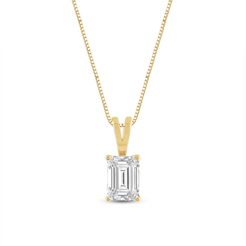Everyday Elegance 14K Yellow Gold Cubic Zirconia Solitaire Pendant Necklace for Women Emerald Cut 1.8 CTW |.60mm Thick 18" Length Box Link Chain |With Gift Box