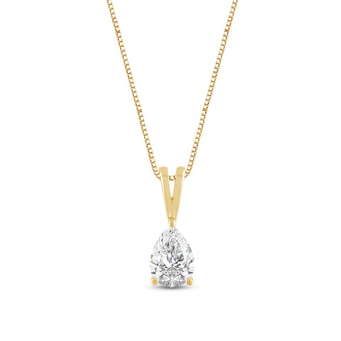 Everyday Elegance 14K Yellow Gold Cubic Zirconia Solitaire Pendant Necklace for Women Pear Cut 1.0 CTW | 0.60mm Thick 18" Length Box Link Chain | With Gift Box