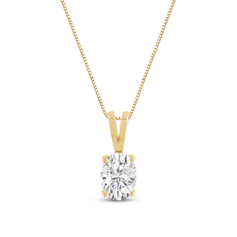 Everyday Elegance 14K Yellow Gold Cubic Zirconia Solitaire Pendant Necklace for Women Oval Cut 1.0 CTW | 0.60mm Thick 18" Length Box Link Chain | With Gift Box
