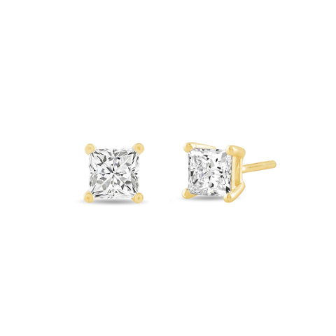 Everyday Elegance 14K Solid Yellow Gold Classic Four Prong Stud Earrings | Princess Cut Lab Grown Diamond | Screw Back Posts | 1.0 CTW (E-F Color, VS2-SI1 Clarity) | With Gift Box