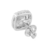 Everyday Elegance 14K Solid White Gold Stud Earrings Cushion "Halo" Cubic Zirconia Screw Back Posts 2.7 CTW With Gift Box