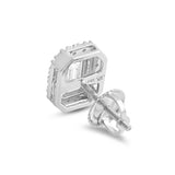 Everyday Elegance 14K Solid White Gold Stud Earrings Emerald "Halo" Cubic Zirconia Screw Back Posts 2.4 CTW With Gift Box