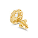 Everyday Elegance 14K Solid Yellow Gold Stud Earrings Emerald "Halo" Cubic Zirconia Screw Back Posts 2.4 CTW With Gift Box