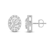 Everyday Elegance 14K Solid White Gold Stud Earrings Oval "Halo" Cubic Zirconia Screw Back Posts 1.80 CTW With Gift Box