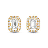 Everyday Elegance 14K Solid Yellow Gold Stud Earrings Emerald "Halo" Cubic Zirconia Screw Back Posts 2.4 CTW With Gift Box