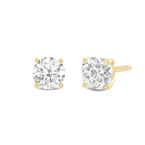 Everyday Elegance 14K Solid Yellow Gold Classic Four Prong Stud Earrings | Round Cut Lab Grown Diamond | Screw Back Posts | 2.0 CTW (E-F Color, VS2-SI1 Clarity) | With Gift Box