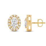 Everyday Elegance 14K Solid Yellow Gold Stud Earrings Oval "Halo" Cubic Zirconia Screw Back Posts 1.80 CTW With Gift Box
