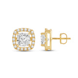 Everyday Elegance 14K Solid Yellow Gold Stud Earrings Cushion "Halo" Cubic Zirconia Screw Back Posts 2.7 CTW With Gift Box