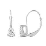 Everyday Elegance 14K Solid White Gold Earrings Pear Cut Cubic Zirconia Leverback Drop Dangle Basket Setting 1.0 CTW, 0.5 CTW each With Gift Box