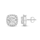 Everyday Elegance 14K Solid White Gold Stud Earrings Cushion "Halo" Cubic Zirconia Screw Back Posts 2.7 CTW With Gift Box