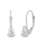 Everyday Elegance 14K Solid White Gold Earrings Pear Cut Cubic Zirconia Leverback Drop Dangle Basket Setting 1.0 CTW, 0.5 CTW each With Gift Box