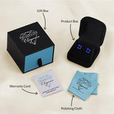 Everyday Elegance 14KT Real Yellow Gold 4 Prong Setting Solitaire Stud Earrings for Men & Women with 7 MM Round Cut Created Blue Sapphire and Screw Back | With Gift Box