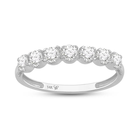 Everyday Elegance 7 Stones Wedding Anniversary Ring Band for Women in 14K White Gold with 1.26 CTTW Round Cut Cubic Zirconia