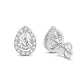 Everyday Elegance 14K Solid White Gold Stud Earrings Pear "Halo" Cubic Zirconia Screw Back Posts 1.75 CTW With Gift Box