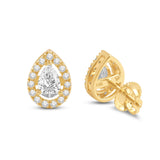 Everyday Elegance 14K Solid Yellow Gold Stud Earrings Pear "Halo" Cubic Zirconia Screw Back Posts 1.75 CTW With Gift Box