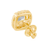 Everyday Elegance 14K Solid Yellow Gold Stud Earrings Cushion "Halo" Cubic Zirconia Screw Back Posts 2.7 CTW With Gift Box
