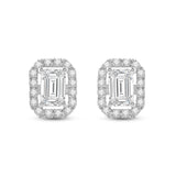 Everyday Elegance 14K Solid White Gold Stud Earrings Emerald "Halo" Cubic Zirconia Screw Back Posts 2.4 CTW With Gift Box