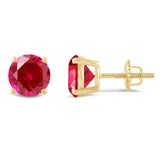 Everyday Elegance 14KT Real Yellow Gold 4 Prong Setting Solitaire Stud Earrings for Men & Women with 7 MM Round Cut Created Ruby and Screw Back | With Gift Box