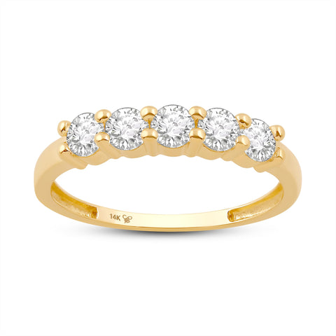 Everyday Elegance 5 Stone Wedding Anniversary Ring Band for Women in 14K Yellow Gold, 1.25 CTTW Round Cut Cubic Zirconia |