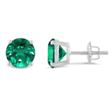 Everyday Elegance 14KT Real White Gold 4 Prong Setting Solitaire Stud Earrings for Men & Women with 7 MM Round Cut Created Emerald and Screw Back | With Gift Box