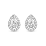 Everyday Elegance 14K Solid White Gold Stud Earrings Pear "Halo" Cubic Zirconia Screw Back Posts 1.75 CTW With Gift Box