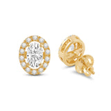 Everyday Elegance 14K Solid Yellow Gold Stud Earrings Oval "Halo" Cubic Zirconia Screw Back Posts 1.80 CTW With Gift Box