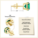 Everyday Elegance 14KT Real Yellow Gold 4 Prong Setting Solitaire Stud Earrings for Men & Women with 7 MM Round Cut Created Emerald and Screw Back | With Gift Box