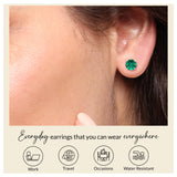 Everyday Elegance 14KT Real White Gold 4 Prong Setting Solitaire Stud Earrings for Men & Women with 7 MM Round Cut Created Emerald and Screw Back | With Gift Box
