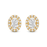 Everyday Elegance 14K Solid Yellow Gold Stud Earrings Oval "Halo" Cubic Zirconia Screw Back Posts 1.80 CTW With Gift Box