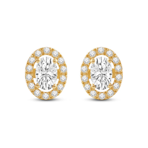 Everyday Elegance 14K Solid Yellow Gold Stud Earrings Oval "Halo" Cubic Zirconia Screw Back Posts 1.80 CTW With Gift Box