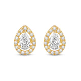 Everyday Elegance 14K Solid Yellow Gold Stud Earrings Pear "Halo" Cubic Zirconia Screw Back Posts 1.75 CTW With Gift Box