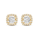 Everyday Elegance 14K Solid Yellow Gold Stud Earrings Cushion "Halo" Cubic Zirconia Screw Back Posts 2.7 CTW With Gift Box