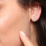 Everyday Elegance 14K Solid White Gold Classic Four Prong Stud Earrings | Princess Cut Lab Grown Diamond | Screw Back Posts | 1.5 CTW (E-F Color, VS2-SI1 Clarity) | With Gift Box