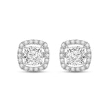 Everyday Elegance 14K Solid White Gold Stud Earrings Cushion "Halo" Cubic Zirconia Screw Back Posts 2.7 CTW With Gift Box