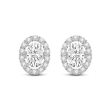 Everyday Elegance 14K Solid White Gold Stud Earrings Oval "Halo" Cubic Zirconia Screw Back Posts 1.80 CTW With Gift Box