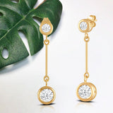 Everyday Elegance 14K Yellow Gold Bar Stud Earrings | Round Cubic Zirconia Stud 0.25 CT (4mm) & 1CT (6mm) | With Gift Box