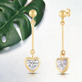 Everyday Elegance 14K Yellow Gold Bar Earrings | Heart Cubic Zirconia Ball Drops 1 CT (6mm) | With Gift Box