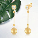 Everyday Elegance 14K Yellow Gold Bar and Ball Earrings | Round Cubic Zirconia Studs 0.25 CT (4mm) | With Gift Box