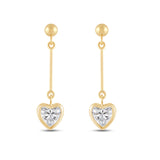 Everyday Elegance 14K Yellow Gold Bar Earrings | Heart Cubic Zirconia Ball Drops 1 CT (6mm) | With Gift Box