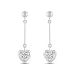 Everyday Elegance 14K White Gold Bar Earrings | Heart Cubic Zirconia Ball Drops 1 CT (6mm) | With Gift Box